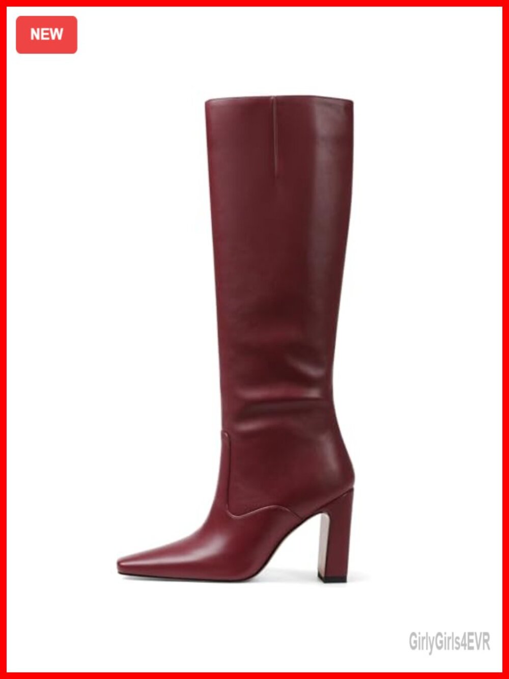 Women's Knee High Boots Square Toe Chunky Block Heeled Faux Leather